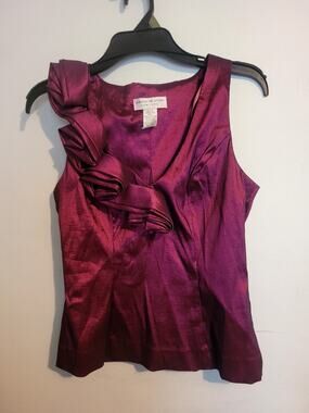 VTG Y2K Jackie Jon Blouse Women's 6P Plum Dramatic Ruffle Neckline Romance Glam